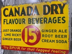 1930s Original Antique Canada Dry Spur 15 cent advertising tin metal sign RARE ! - Picture 1 of 3
