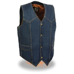 Milwaukee Leather 1310 Men's Classic Black Denim Western Style Cowboy Biker Vest - Picture 1 of 8