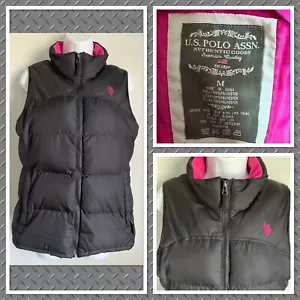 U S Polo Assn. Womens Black/ Pink Fleece Lining Pocket Puffer Vest Jacket Size M - Picture 1 of 9