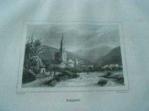 Gravure sur acier 1838 - Vue de Thann  Dpt du Haut Rhin - Imagen 1 de 1