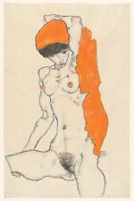 EGON SCHIELE NUDE WITH ORANGE DRAPERY CANVAS PICTURE PRINT WALL ART