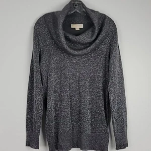 Michael Kors Black & Silver Variegated Knit Cowl Neck Sweater L - Picture 1 of 14