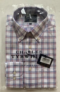 CHARLES TYRWHITT LONG SLEEVE DRESS SHIRT, RED WHITE BLUE, SLIM FIT, SIZE XS, NEW - Picture 1 of 6
