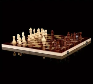 3 in 1 Wooden Chessboard, Folding Chess Board Set, Folding Po - Picture 1 of 6