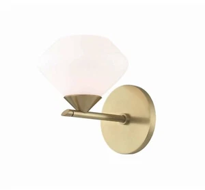 MITZI - Valerie 1-Light Aged Brass Bath Light With Opal Matte Glass Shade - Picture 1 of 3