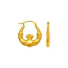 14K Real Gold 1 Pair with Hinged Yellow Gold Claddagh Shirmp Earring Hoop NEW