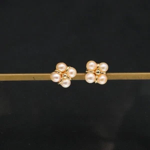 B15 vergoldete Ohrringe Blüte 4 rosa Süßwasserperlen Stecker Silber 925 - Bild 1 von 3