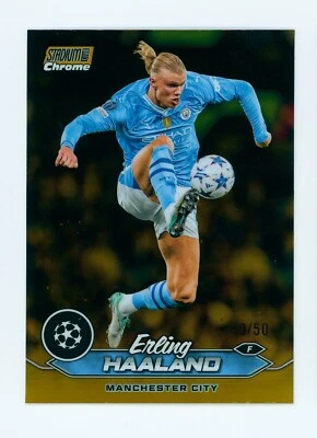 2023-24 Erling Haaland Topps Stadium Club Chrome Gold Refractor Card 10/50 - Image 1 of 3