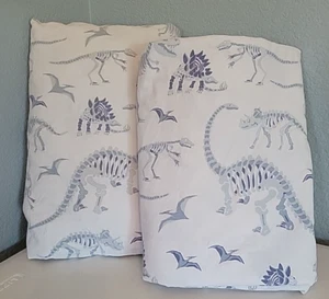 Pottery Barn Kids Dinosaur FULL FITTED & FLAT Sheet Set Dino Bones 2pc - Picture 1 of 2