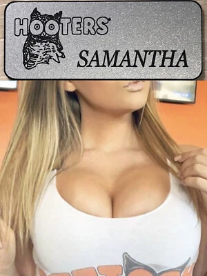 ~NEW~ SAMANTHA HOOTERS Girl Uniform Collectible Pin Badge Tag Silver NAME TAG - Image 1 of 2