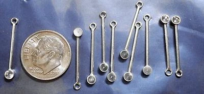 10 Silver plated 2mm rhinestone setting 7/8" long dangle earring part fpe018 - Image 1 of 2