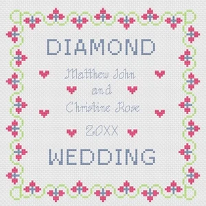 Kit o patrón de muestra de aniversario de boda de punto de cruz, cuadrado de diamante - Imagen 1 de 1