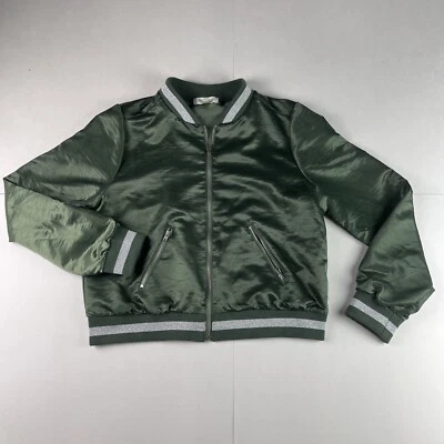 Chaqueta Bomber LOVE FIRE Verde Satinado Plata Niñas/Niños Talla XL Foto 1 de 4