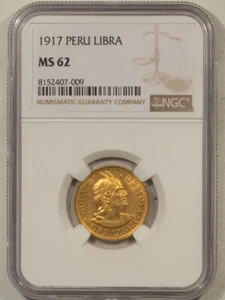 1917 PERU GOLD LIBRA, KM-207, .2355 AGW - NGC MS-62 - Imagen 1 de 3