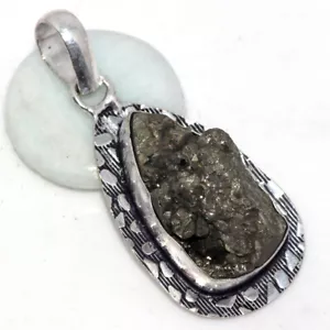 925 Silver Plated Pyrite Druzy Jewellery Pendant Handmade Gemstone Size 2" GW - Picture 1 of 3