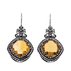 HSN Ottoman Sterling Silver Cushion-Cut Faceted Citrine Drop Earrings