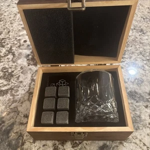 Whiskey Stone and Glass Set, Whiskey Glass, 6 Reusable Stones, Wood box - Picture 1 of 4