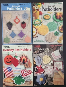 Vtg Leisure Arts Crocheted Potholders Patterns Holiday JOL Flag Turkey Dress - Picture 1 of 6
