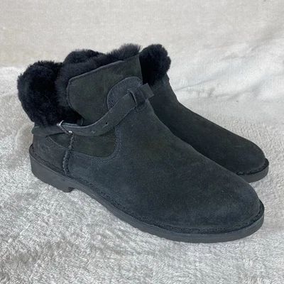 Botas UGG Elisa para mujer talla 10 negras gamuza piel de oveja forradas al tobillo sin cordones Foto 1 de 4
