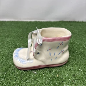 VTG Ceramic Baby Shoe Bootie Planter Vase Pink Blue Floral Nursery Cute!  - Picture 1 of 6