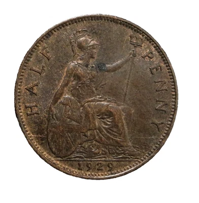 Great Britain 1929 King George Half Penny 1/2 P UK ecoinsales - Image 1 of 2