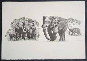 Litografía POLLY CHASE Edición Limitada "Elefantes" - ¡Firmada/Numerada a Mano! - Imagen 1 de 4