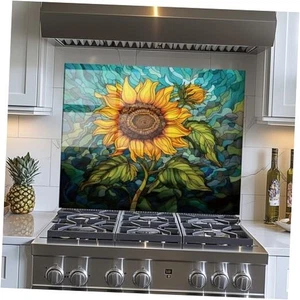 Tempered Glass Backsplash for Kitchen, sunflower Stove Splashback, 30L" x 24W" - Picture 1 of 7