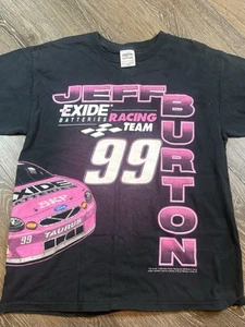 Vintage Nascar Checkered Flag Label JEFF BURTON Exide Batteries Mens Large #99 - Picture 1 of 6
