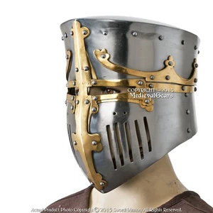 Functional Medieval Great Bucket Barrel Helm Pot Helmet w/ Brass 16G Steel SCA - Picture 1 of 5
