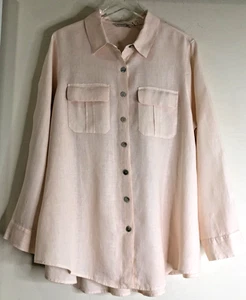 Soft Surroundings Sz 1X Peachy Pink 100% Linen Shirt Top Tunic Tie Back Pockets - Picture 1 of 15