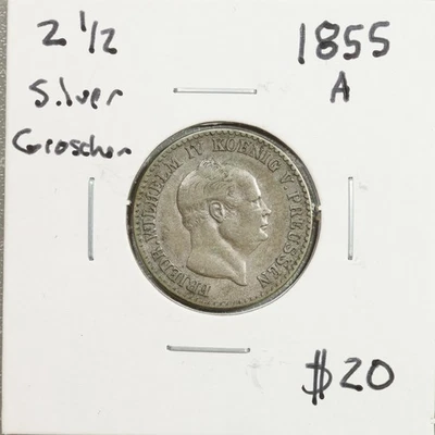 1855 A Prussia 2 1/2 Silber Groschen Silver German States - Image 1 of 2