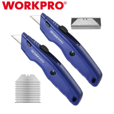 Cuchillo utilitario WORKPRO Premium 2 piezas retráctil resistente cortador de caja con 10 hojas Foto 1 de 4