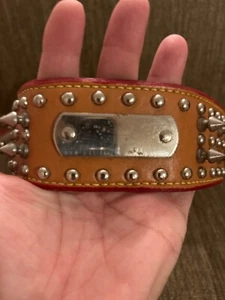 2 in wide SPIKED LEATHER COLLAR / with name plate  - Picture 1 of 9
