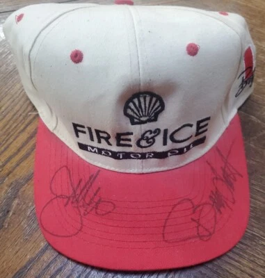 NICE Dual Autographed Nascar Joe Gibbs & Bobby Labonte Hat JSA COA Fire & Ice - Image 1 of 4