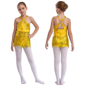 Kids Girls Bodysuit Performance Jumpsuit Sparkly Leotards Cross Costume Figure - Picture 1 of 54