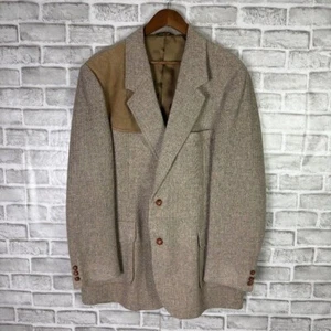 Pendleton Tan Wool Tweed Suede Shoulder Blazer Sports Coat Jacket Mens 48L - Picture 1 of 13