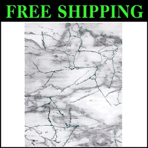 2'7" x 5' Stain Resistant Abstract Rug - Durable Grey & Green Design for Homes - Picture 1 of 7