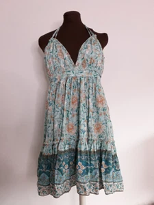 R. Vivimos Neckholder Minikleid blau geblümt hinten offen Gr. M Neu mit Etikett - Bild 1 von 10