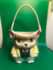 Tarro de galletas vintage años 50 ROYAL SEALY MR gatito gato Japón con mango - Imagen 1 de 6