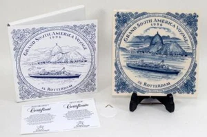 1996 Grand South America Voyage Holland America Rotterdam Delft Tile Coaster - Picture 1 of 9