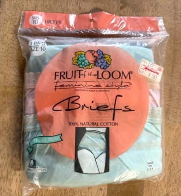 VTG NWT NOS 1990 Fruit of the Loom Feminine Style Briefs 3-Pack - Size 10 - Image 1 of 3