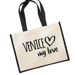 Jutetasche Venice my love Shopper Einkaufstasche Geschenkidee Souvenir Präsent W - Picture 1 of 5