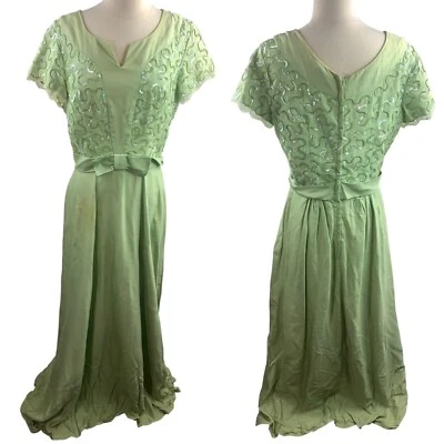 Vintage 60s Tea Party dress sz 10 L Green Palette LACE sequence Whimsical Fairy - Image 1 of 4