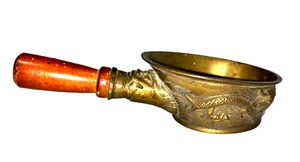 Antique Brass Silk Coal Iron Scoop Dragon Design Flat Pan Wood Handle Vtg China - Picture 1 of 6