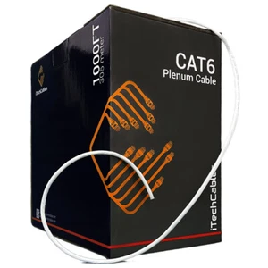 Cat6 Plenum Cable 1000ft, 550Mhz,23 AWG, Fluke Tested, UTP, White - Picture 1 of 6