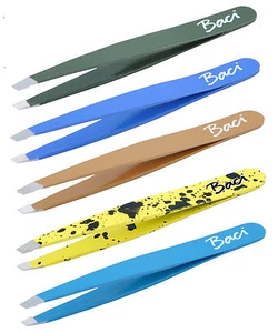 PROFESSIONAL SURGICAL STEEL SLANT TWEEZERS PINK YELLOW HAIR PLUCKING REMOVAL NEW - Picture 1 of 6