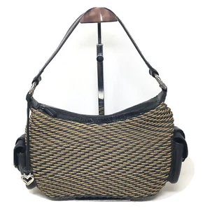 Brighton Handbag Woven Straw Black Leather Shoulder Hobo Bag Side Pockets - Picture 1 of 12
