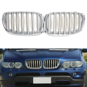 Pair Chrome Front Bumper Grille Hood Kidney Grills For BMW X5 E53 2004-2006 AK - Picture 1 of 8