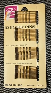 Vintage GOODY Bobby Pins Hair Pins Hairpins '82 Ball Tip Brown Complete 60 NOS - Picture 1 of 2