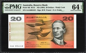 Australia 20 Dollars P46i R415 1994 Fraser Evans PMG65 Gem UNC EPQ PREFIX AAA - Bild 1 von 2
